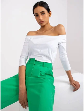 Bawełniana bluzka z odkrytymi ramionami biała (4692)