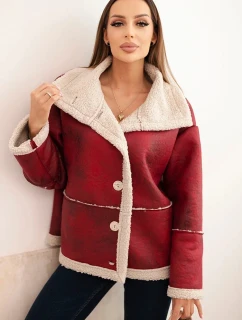 Dámská bunda Plus Size s kapucí a kapsami zateplená beránkem camelová