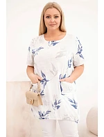 Dámská bavlněná halenka Plus Size s krátkým rukávem a vázáním dole bílá