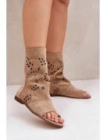 Zazoo 3437 Dámské Semišové Sandály S Holínkou Na Zip Béžové