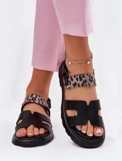 Kožené Dámské Sandály Na Plochém Podpatku Panterka Vinceza 66780 Černé