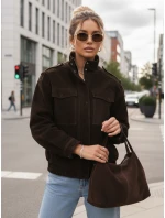 FashionStreet dámská semišová bunda bomber v čokoládové barvě TY5577
