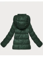 Tmavě zelená dámská prošívaná zimní bunda v délce k bokům (T3-2656#-33)