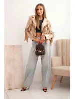 Dámská semišová bunda s třásněmi béžová Dámská semišová bunda s třásněmi béžová