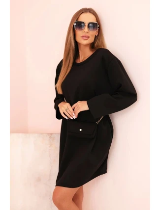 Dámská viskózová sukýnka Plus Size s kabelkou na řetízku černá