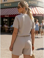 Dámská viskózová souprava s motýlem a šortkami v barvě moka FashionStreet AY1186