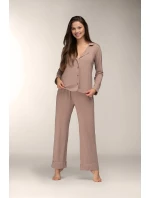 Pyžamo Mademoiselle Sommeil CC0153 Mocca Ease long/r S-XL pruhované