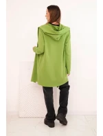 Dámská bavlněná mikina s kapucí a prodlouženým předním dílem olivová