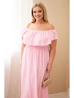 Dámské šaty Plus Size s volánem a elastickým pasem cukrově růžové