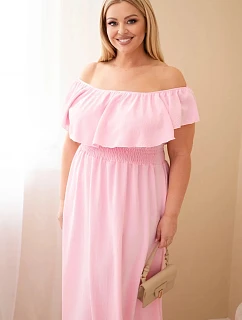 Dámské šaty Plus Size s volánem a elastickým pasem cukrově růžové