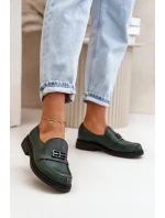 Zazoo 20174 Kožené Elegantní Polobotky Dámské Na Plochém Podpatku Tmavě Zelené