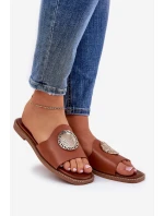 Eko kožené pantofle na plochém podpatku s ozdobou Camel Tatereia