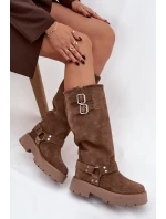 Dámské kozačky Helisse – černé, s pásky a stříbrnými přezkami