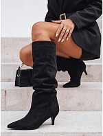 Dámské kozačky se zvrásněným svrškem, černé, ze semiše, FashionStreet ZY1130