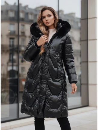 Dámská zimní bunda ELECIO dlouhá prošívaná s kapucí černá FashionStreet TY5178z