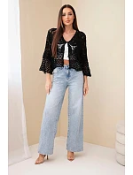 Dámský letní krajkový svetr s knoflíky a dlouhým rukávem černý Dámský letní krajkový svetr s knoflíky a dlouhým rukávem černý