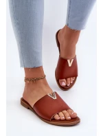 Dámské sandály z eko kůže na ploché podrážce hnědé Maliha