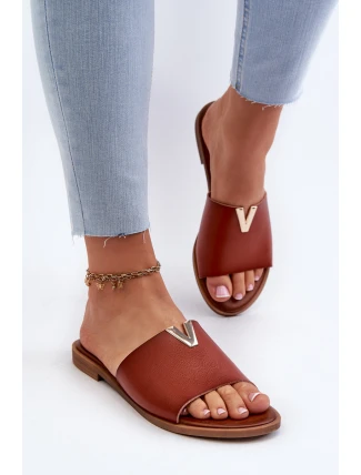 Dámské sandály z eko kůže na ploché podrážce hnědé Maliha