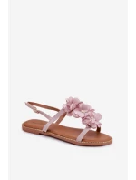Dámské ploché sandály s ozdobnými květinami Fialové Noemia