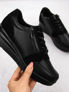 Černé dámské kožené tenisky na podpatku Sergio Leone PB236-S