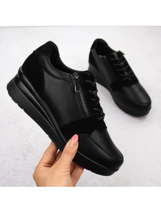 Černé dámské kožené tenisky na podpatku Sergio Leone PB236-S