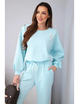 Dámský komplet máslová mikina s broží a kalhoty s rovnými nohavicemi citronový