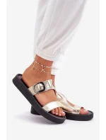 Dámské Kožené Pantofle Na Platformě Zazoo 3024 Zlaté