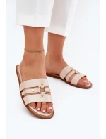 Ploché Dámské Pantofle Se Zlatým Detalem Béžové Noroti