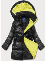 Černo-žlutá volná dámská bunda s eko kůže (ag6-21)