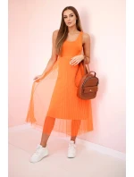 Plisované šaty s ažurovým svetříkem pomeranč