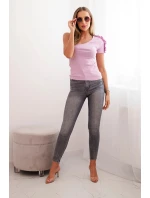 Dámská bavlněná blůza na jedno rameno s volánkem světle fialová