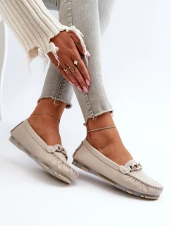 Dámské kožené mokasíny s ozdobou béžové S.Barski LR339