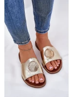 Zazoo 2938 Kožené Pantofle Na Plochém Podpatku S Ozdobou Zlaté