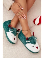 Vánoční dámské pantofle s motivem soba kožené zelené Orsella