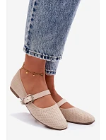 Materiálové Baleríny s Páskem a Přezkou Béžové Jelisa