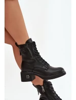 Zateplené dámské kotníkové boty z přírodní kůže na blokovém podpatku Vinceza – černé