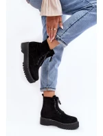 Zamszové Trapery Botky Dámské Na Tlusté Podešví Se Suwákem Černé Edivame