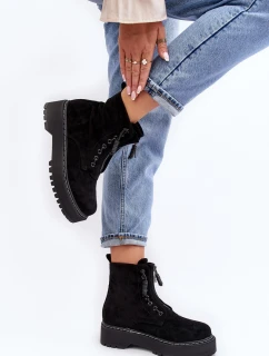 Zamszové Trapery Botky Dámské Na Tlusté Podešví Se Suwákem Černé Edivame
