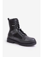 Kožené Traperky Kotníkové Boty Pánské Zateplené Big Star OO174164 Černé