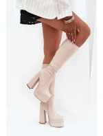 Zateplené dámské kozačky na podpatku a platformě světle béžové Lysara Zateplené dámské kozačky na podpatku a platformě světle béžové Lysara