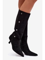Dámské Kozačky Na Podpatku S Ozdobnými Detaily Černé Hovelle