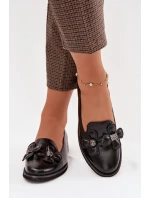 Dámské polobotky na ploché podrážce s ozdobnými květinami Černé Tavillette