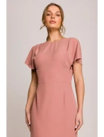 S398 Tužkové šaty s rozparkem na boku - růžové