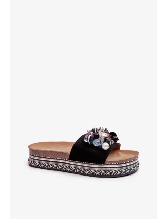 Dámské pantofle na platformě s ozdobami S.Barski černá Dámské pantofle na platformě s ozdobami S.Barski černá