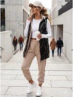 Dlouhá dámská prošívaná vesta s kapucí, černá, FashionStreet TY5904 Dlouhá dámská prošívaná vesta s kapucí, černá, FashionStreet TY5904
