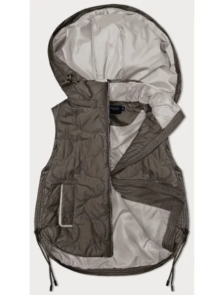 Krátká dámská vesta v khaki barvě s odepínací kapucí BH Forever (BH-2414) Krátká dámská vesta v khaki barvě s odepínací kapucí BH Forever (BH-2414)