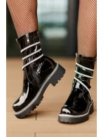 Lakované Kotníkové Boty Se Zdobením Černé Kikizelle