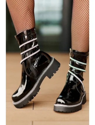 Lakované Kotníkové Boty Se Zdobením Černé Kikizelle