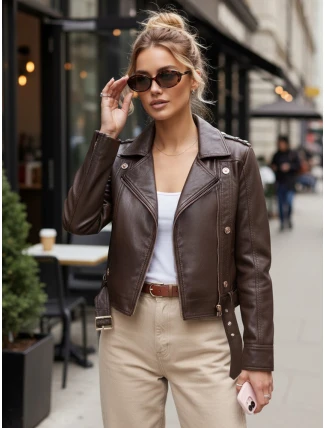 Dámské kožené ramonesky se zipy hnědé FashionStreet TY5641