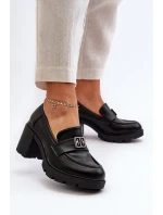 Dámské polobotky na robustním podpatku s ozdobou Černé Ranunca